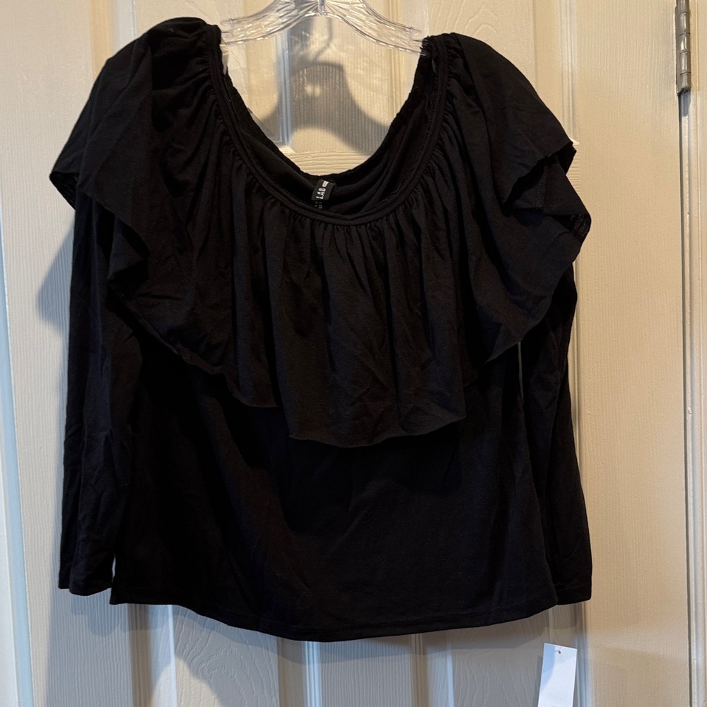 Design Lab Lord & Taylor Black Ruffled Blouse